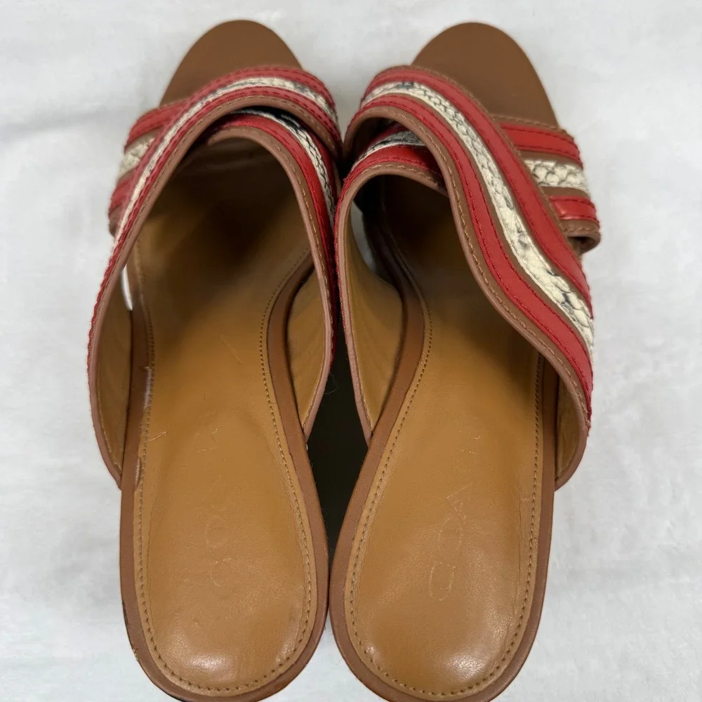 Coach Red Snakeskin Striped Espadrille Wedge Platform Sandals Slides 8.5‎ READ